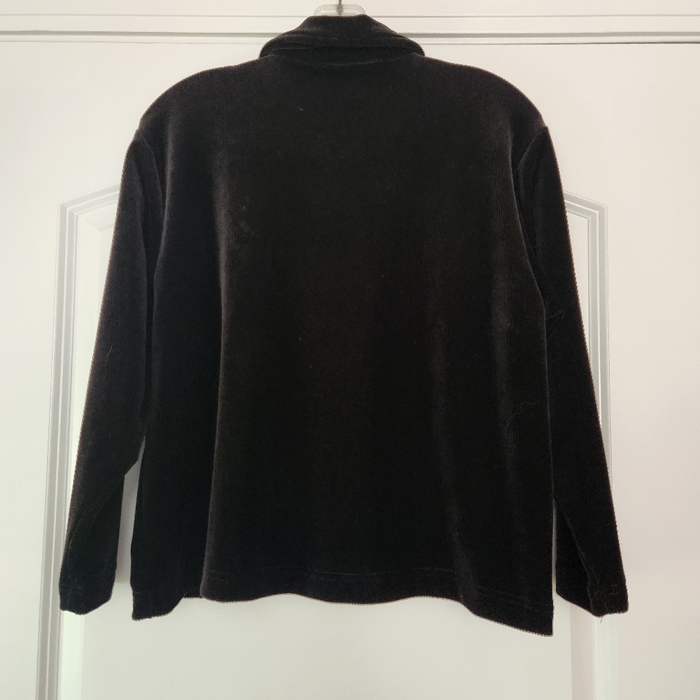 BOUNDARY WATERS PETITE SMALL BLACK PLUSH POLY RIBBED BUTTON-FRONT WOMEN'S SHIRT - Picture 3 of 4